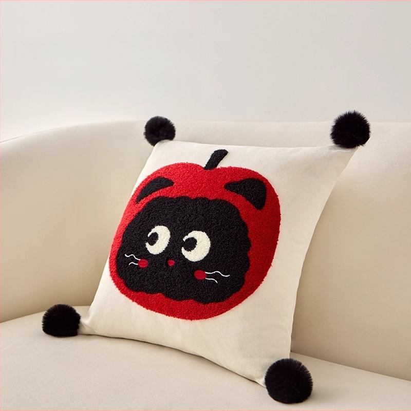 Panya vankúš s jadrom, povrch bavlna a ľan, vyšívaný vzor cartoon, PP bavlna výplň