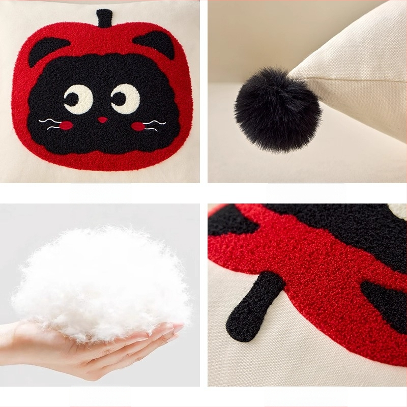 Panya vankúš s jadrom, povrch bavlna a ľan, vyšívaný vzor cartoon, PP bavlna výplň