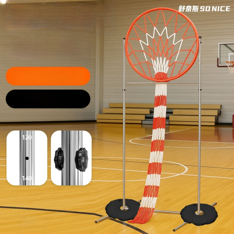 Basketbalový tréner prihrávok s nastaviteľným výškovým rámom a štandardným streleckým kruhom