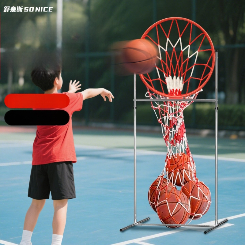 Basketbalový tréner prihrávok s nastaviteľným výškovým rámom a štandardným streleckým kruhom