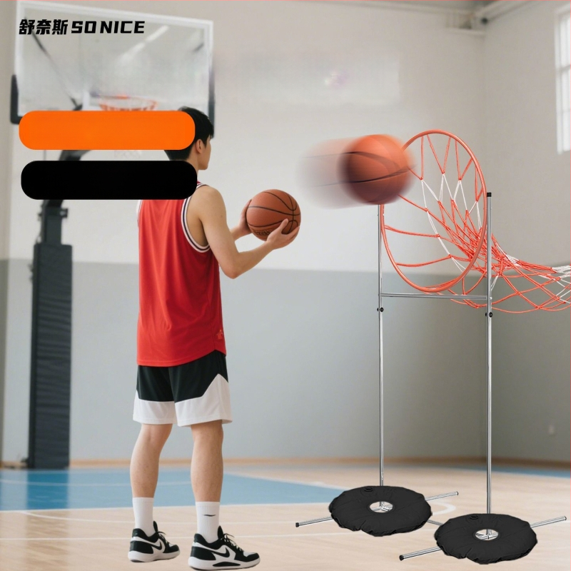 Basketbalový tréner prihrávok s nastaviteľným výškovým rámom a štandardným streleckým kruhom
