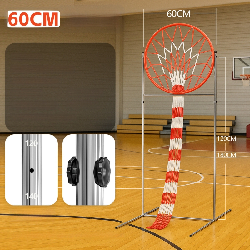 Basketbalový tréner prihrávok s nastaviteľným výškovým rámom a štandardným streleckým kruhom