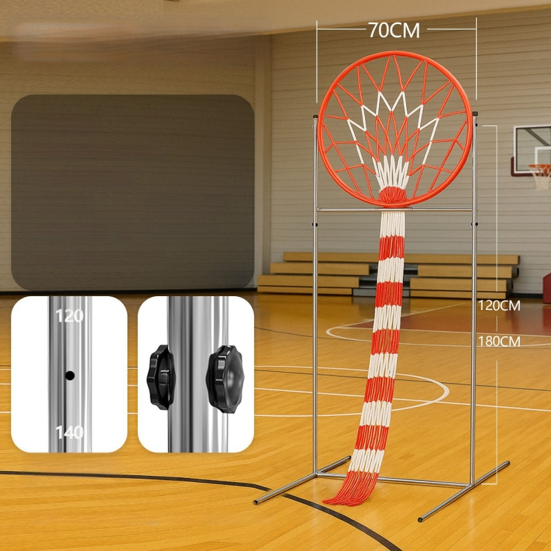 Basketbalový tréner prihrávok s nastaviteľným výškovým rámom a štandardným streleckým kruhom