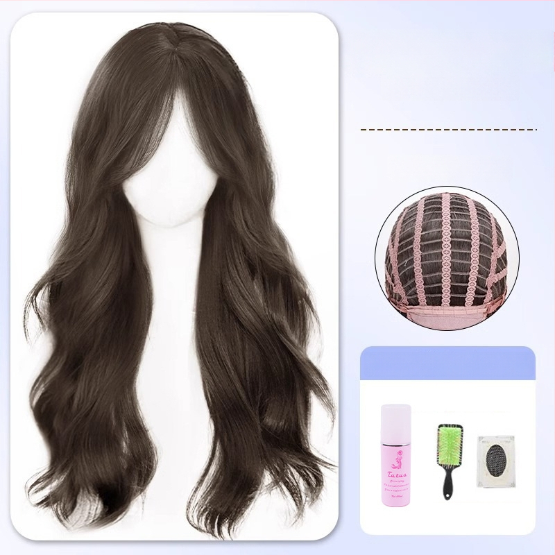 Parochňa: dlhé zvlnené vlasy, prirodzený vzhľad, teplovzdorné vlákno, šikmé ofiny, úplné prekrytie hlavy