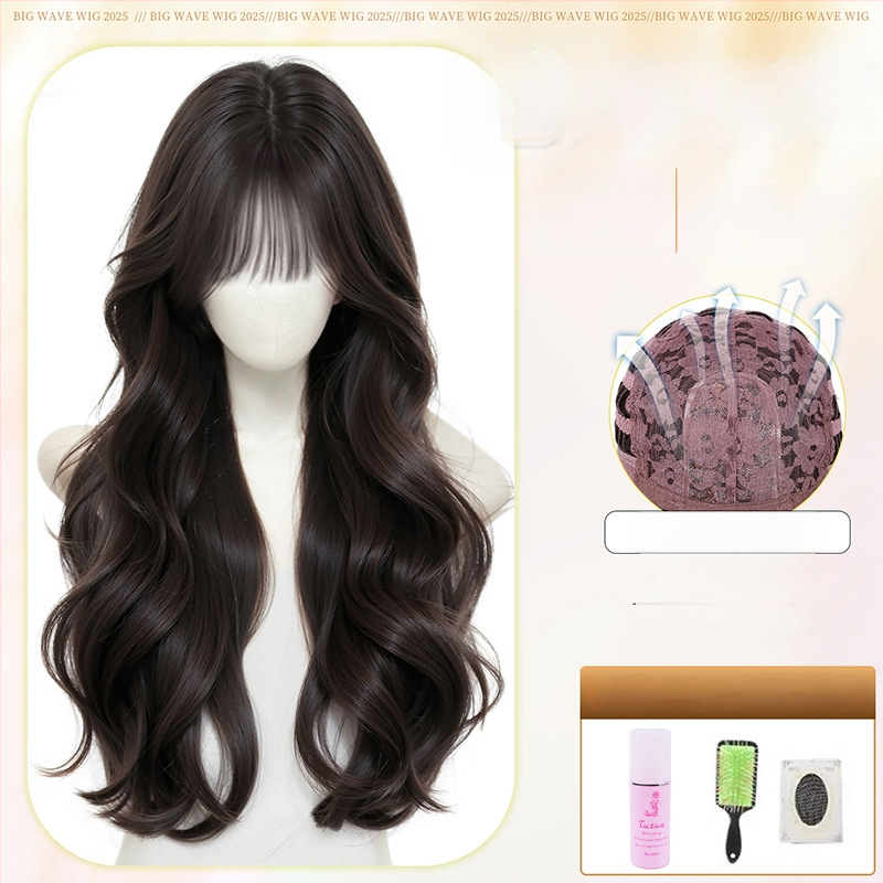 Parochňa: dlhé zvlnené vlasy, prirodzený vzhľad, teplovzdorné vlákno, šikmé ofiny, úplné prekrytie hlavy