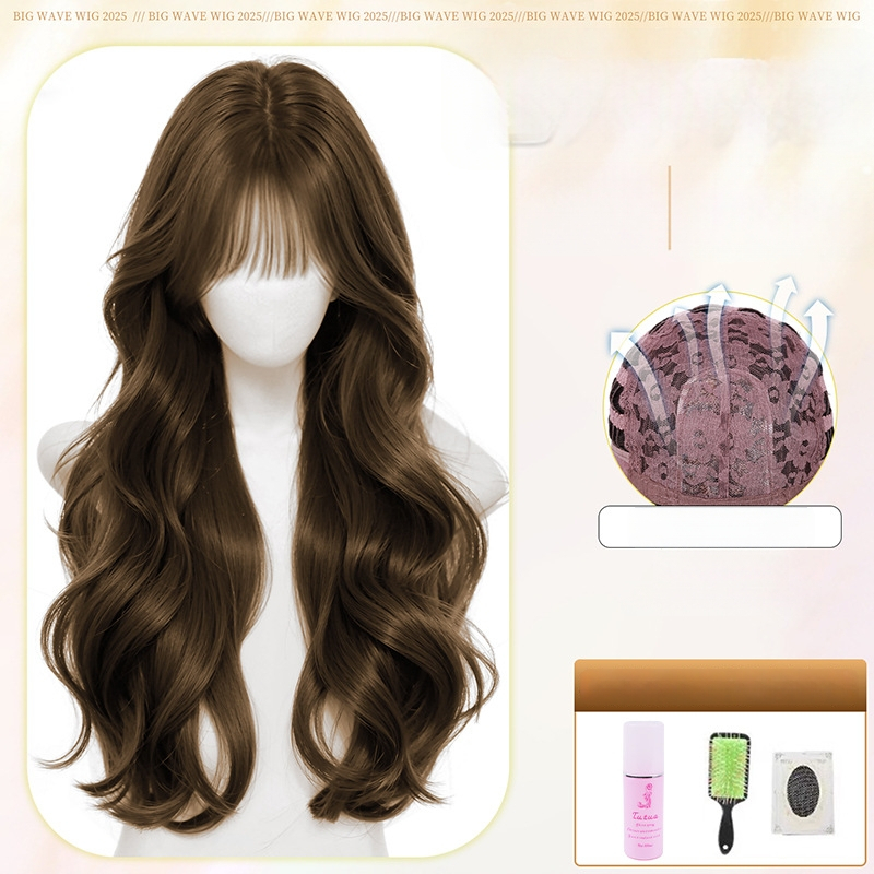 Parochňa: dlhé zvlnené vlasy, prirodzený vzhľad, teplovzdorné vlákno, šikmé ofiny, úplné prekrytie hlavy