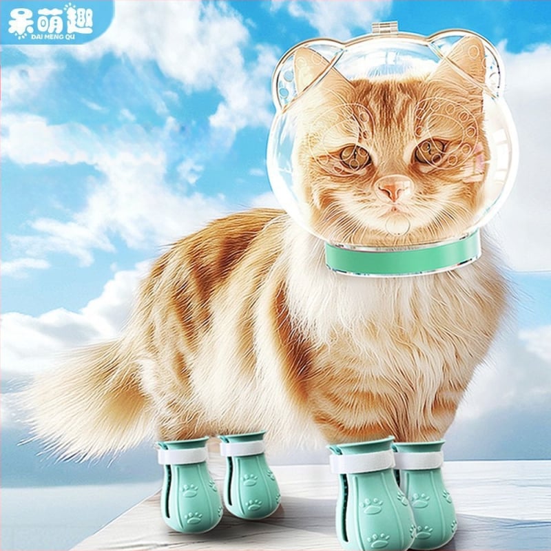 Priehľadný ochranný kryt hlavy pre mačku — proti uhryznutiu, poškriabaniu a bitkám; na kúpanie a strihanie nechtov; materiál: plast; značka Cute and Fun