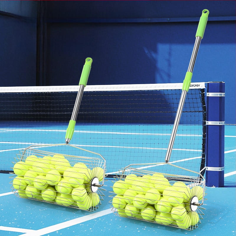 Събирач за тенис топки от неръждаема стомана, телескопичен, автоматичен, с ръчно задвижване, голям капацитет