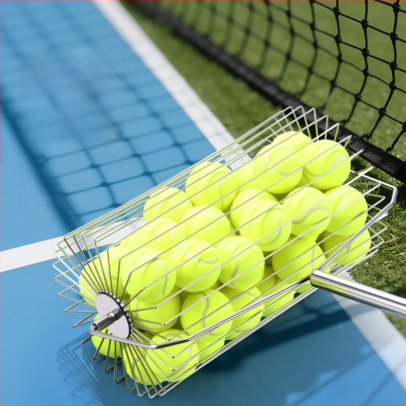 Събирач за тенис топки от неръждаема стомана, телескопичен, автоматичен, с ръчно задвижване, голям капацитет