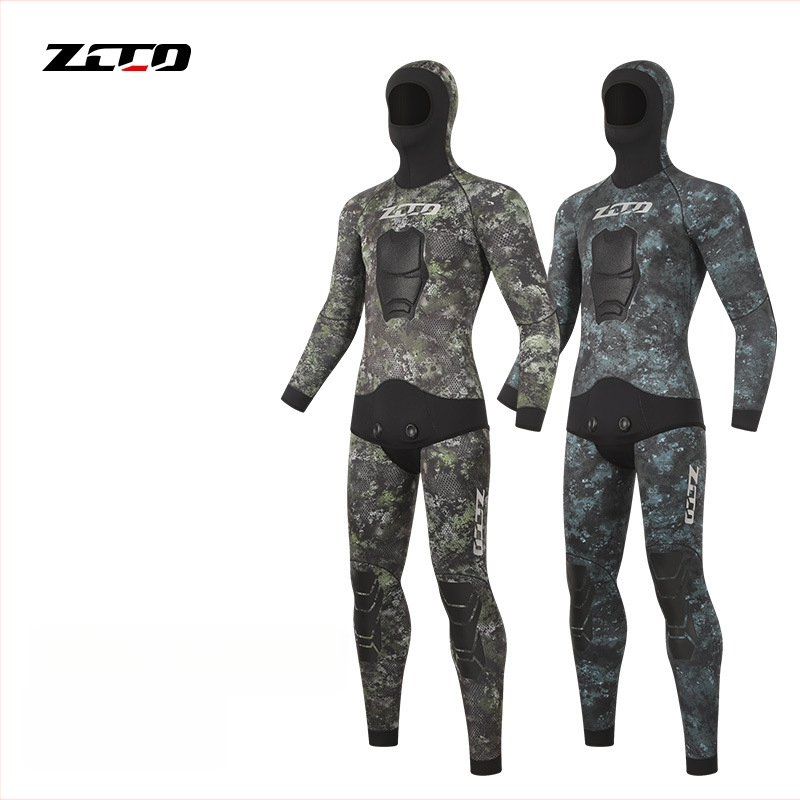 Dvojdielny neoprenový oblek na potápanie, 3,5 mm, maskovací vzor, udržiava teplo