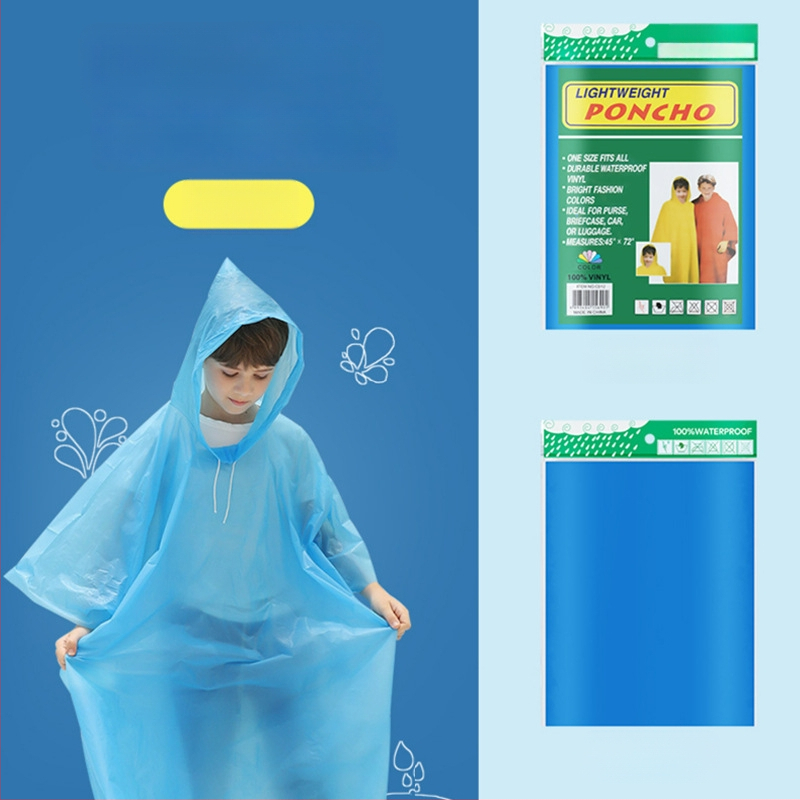 Jednorazové detské PEVA pončo do dažda, 0,03 mm tenký, prenosný