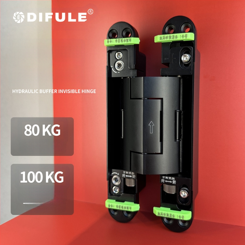 Samozatvárajúca skrytá pánt pre drevené dvere, zliatina zinku, nosnosť 80 kg, otvorenie ľavé alebo pravé, model DFL-L099V.