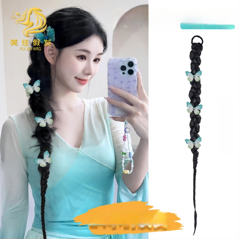 Parochňa s copom a vrkočmi, v štýle klasickej čínskej cheongsam, ručne tkaná, vysokoteplotné vlákno, model 0623