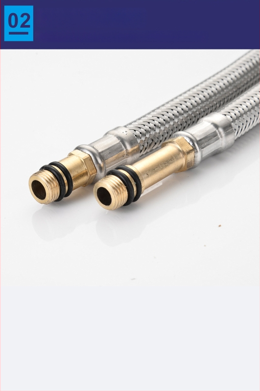 304 nerezový opletený hadicový spoj pre drezový kohútik, prívod horúcej a studenej vody, tlak 0.8-1.2 MPa, teplota 0-90°C, spojenie s maticou