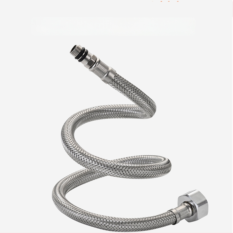 304 nerezový opletený hadicový spoj pre drezový kohútik, prívod horúcej a studenej vody, tlak 0.8-1.2 MPa, teplota 0-90°C, spojenie s maticou
