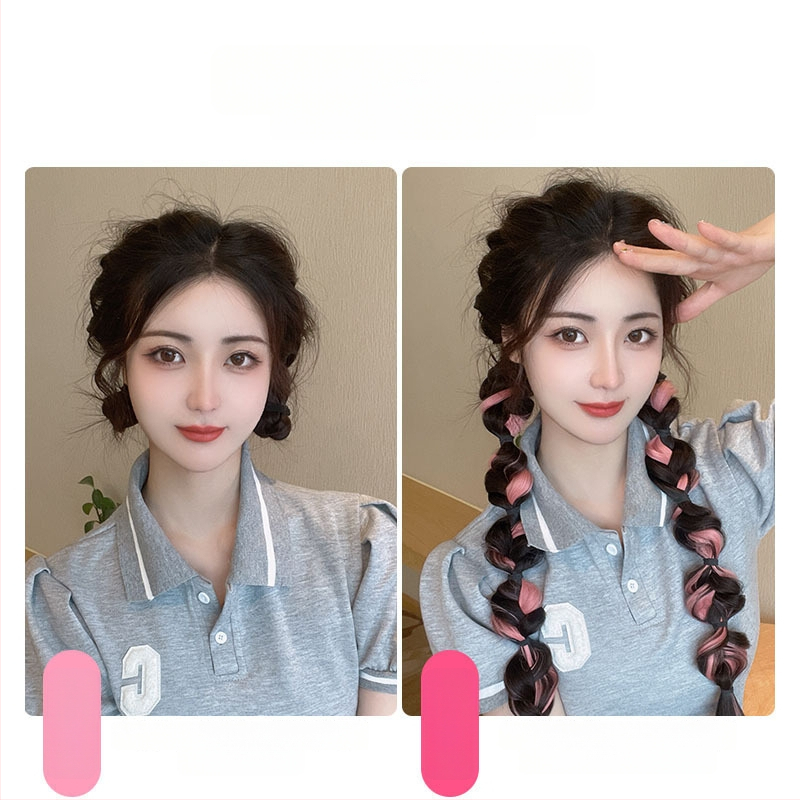 Parochňa s bubble copom a chvostom, vlákna odolné voči teplu, stredná až dlhá dĺžka, prirodzený vzhľad pre ženy