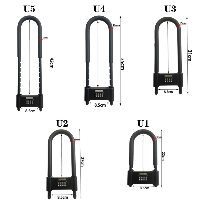 U-tvarový zámok s heslom na sklenené dvere a elektrické bicykle, celokovový mechanický bezpečnostný zámok, značka Liren, model U-lock, hrúbka tyče 16 mm