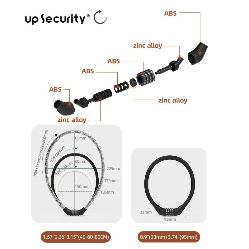 Kombinovaný zámok na bicykel, model 1B, zliatina zinku, 300 g, pre bicykle a elektrické vozidlá