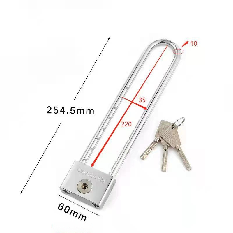 Domáci visací zámok s predĺženým U-tvarovým čapom, nerezová oceľ, model Type C, SiXCYCLE