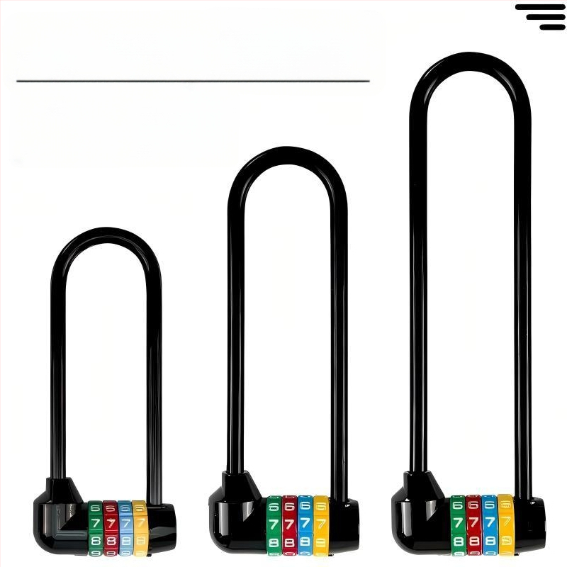 Dlhá U-štýlová zámka s kódom pre bicykle a skrinky, model 206 Long Beam Series, materiál: nerezová oceľ a kovová zliatina, hmotnosť 250 g