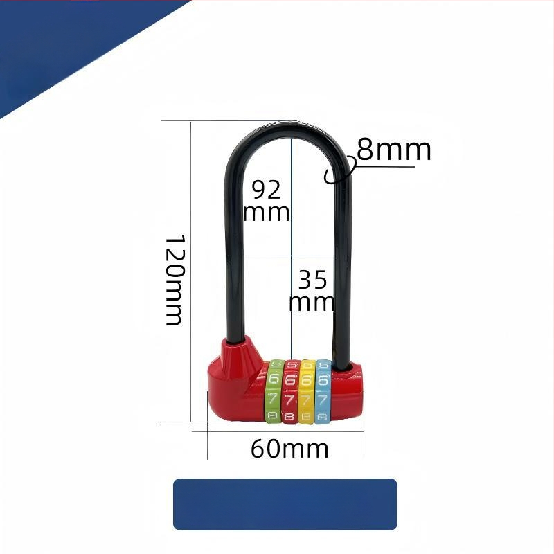 Dlhá U-štýlová zámka s kódom pre bicykle a skrinky, model 206 Long Beam Series, materiál: nerezová oceľ a kovová zliatina, hmotnosť 250 g