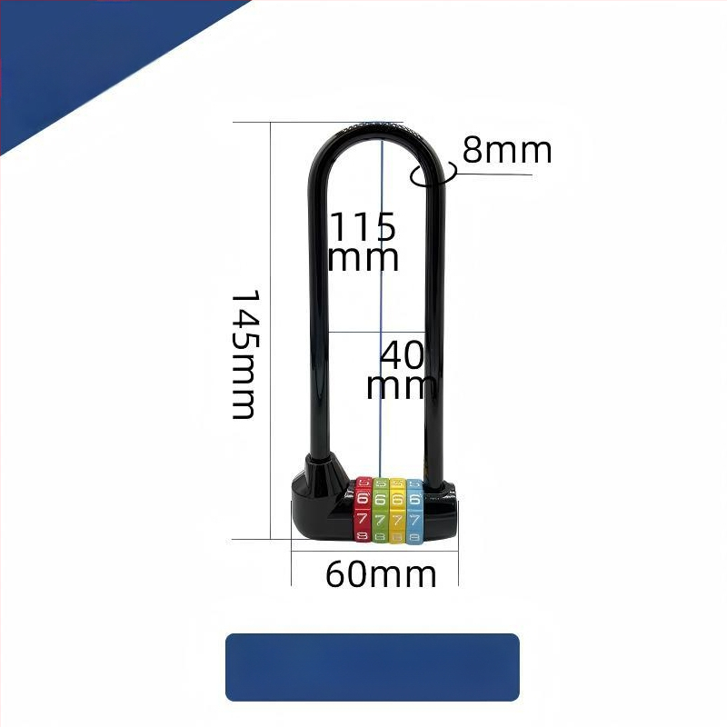 Dlhá U-štýlová zámka s kódom pre bicykle a skrinky, model 206 Long Beam Series, materiál: nerezová oceľ a kovová zliatina, hmotnosť 250 g