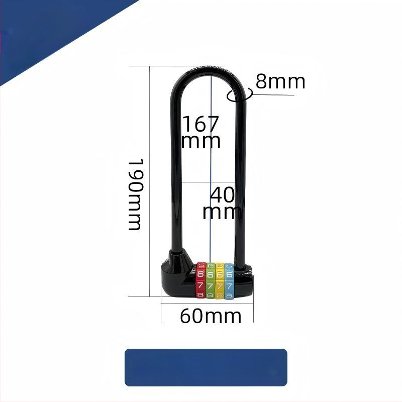 Dlhá U-štýlová zámka s kódom pre bicykle a skrinky, model 206 Long Beam Series, materiál: nerezová oceľ a kovová zliatina, hmotnosť 250 g