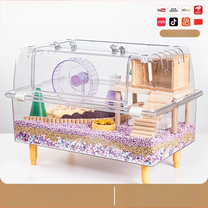 Klietka pre škrečka – priehľadná, luxusná, obdĺžniková plastová klietka s moderným štýlom (Materiál: plast; Tvar: obdĺžnikový; Štýl: moderný; Určené pre: škrečka; Ľahko sa čistí)