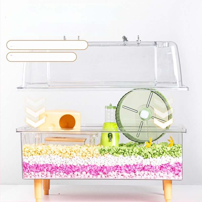 Klietka pre škrečka – priehľadná, luxusná, obdĺžniková plastová klietka s moderným štýlom (Materiál: plast; Tvar: obdĺžnikový; Štýl: moderný; Určené pre: škrečka; Ľahko sa čistí)