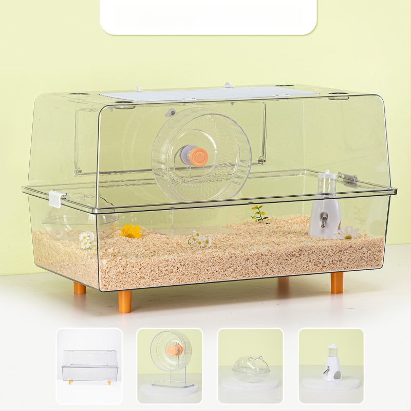 Klietka pre škrečka – priehľadná, luxusná, obdĺžniková plastová klietka s moderným štýlom (Materiál: plast; Tvar: obdĺžnikový; Štýl: moderný; Určené pre: škrečka; Ľahko sa čistí)