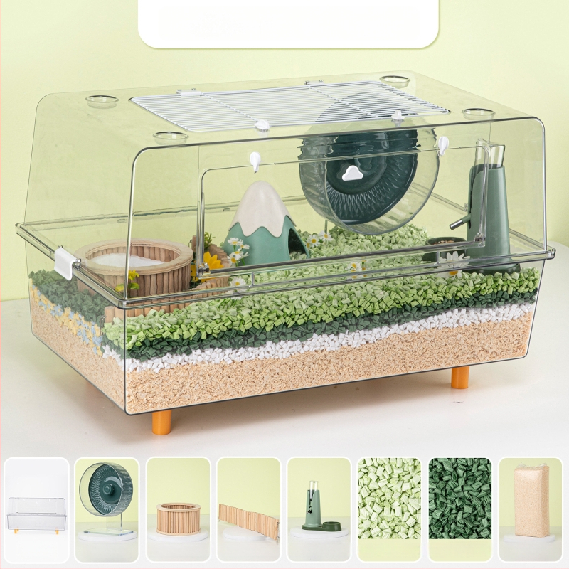 Klietka pre škrečka – priehľadná, luxusná, obdĺžniková plastová klietka s moderným štýlom (Materiál: plast; Tvar: obdĺžnikový; Štýl: moderný; Určené pre: škrečka; Ľahko sa čistí)