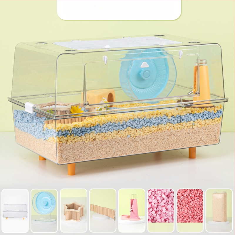 Klietka pre škrečka – priehľadná, luxusná, obdĺžniková plastová klietka s moderným štýlom (Materiál: plast; Tvar: obdĺžnikový; Štýl: moderný; Určené pre: škrečka; Ľahko sa čistí)