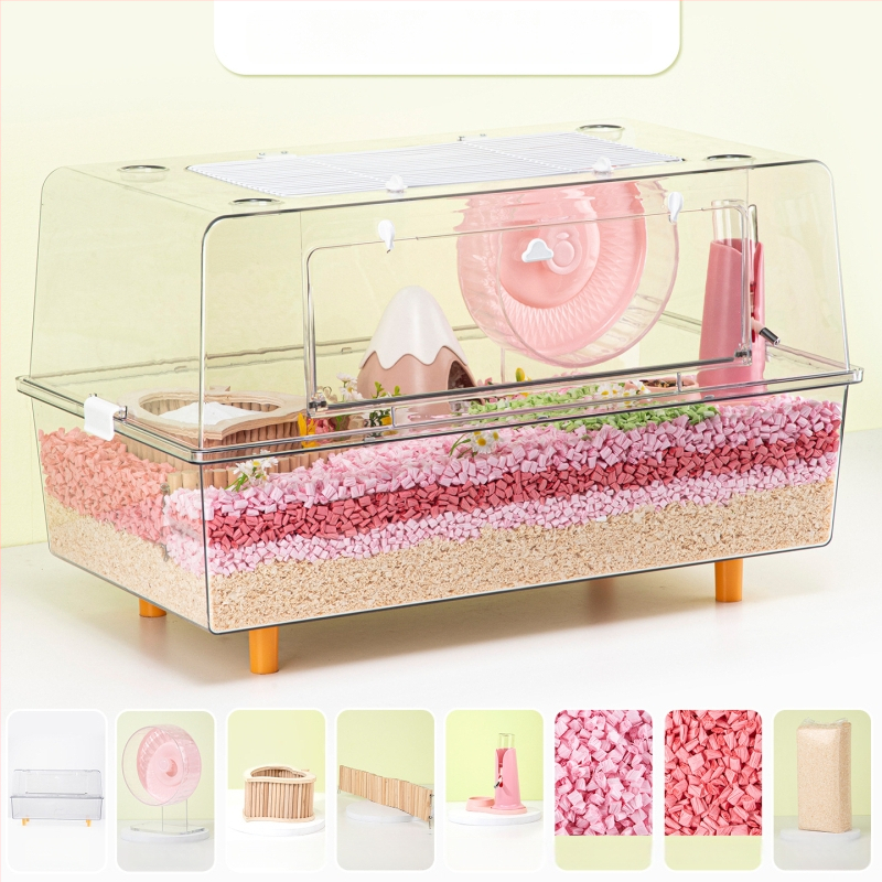 Klietka pre škrečka – priehľadná, luxusná, obdĺžniková plastová klietka s moderným štýlom (Materiál: plast; Tvar: obdĺžnikový; Štýl: moderný; Určené pre: škrečka; Ľahko sa čistí)