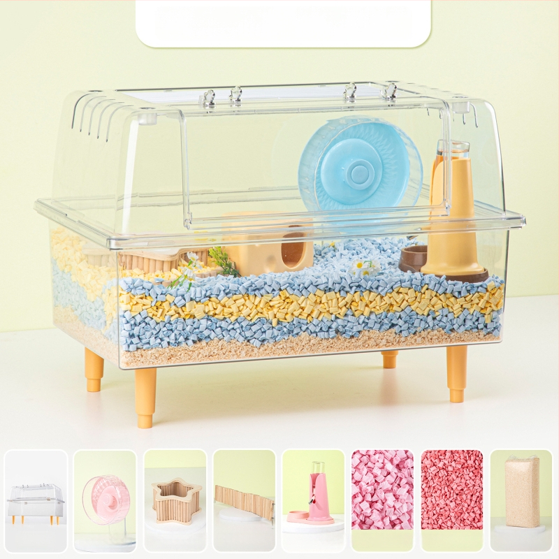 Klietka pre škrečka – priehľadná, luxusná, obdĺžniková plastová klietka s moderným štýlom (Materiál: plast; Tvar: obdĺžnikový; Štýl: moderný; Určené pre: škrečka; Ľahko sa čistí)