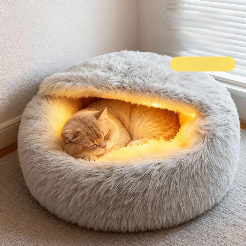 Mačacie hniezdo s uzavretým dizajnom – plyšové, pre mačky, universalne na všetky ročné obdobia, kód -mw1