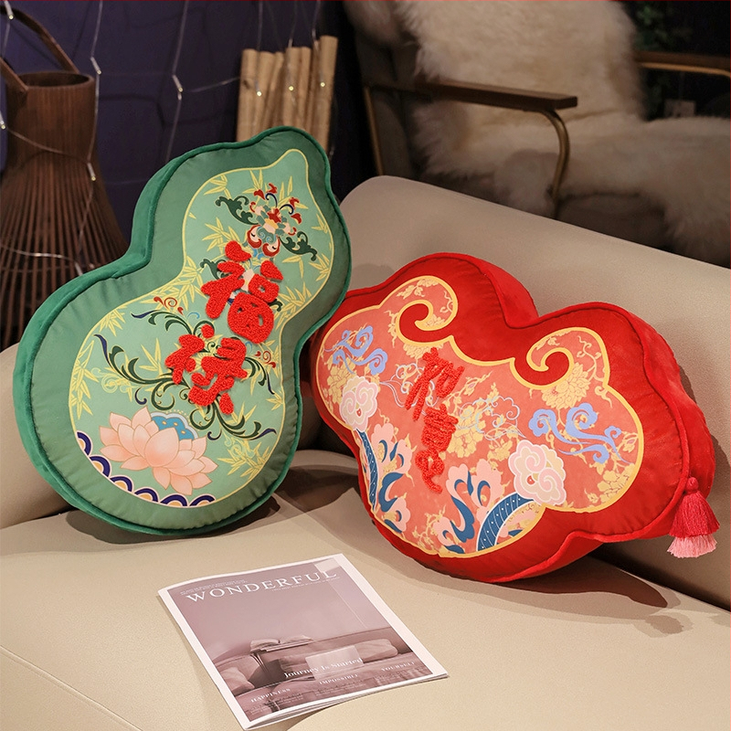 Vankúš s plyšovým poťahom a výplňou PP bavlna, prispôsobiteľné spracovanie, vyšívanie, strapce a tlač, Nový čínsky štýl