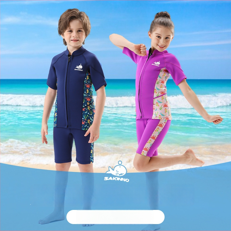 Vaikų 2,5 mm SCR neopreno dviejų dalių wetsuit, unisex, šiltas ir UV apsauga, skirtas plaukiojimui, nardymui ir snorkelingui
