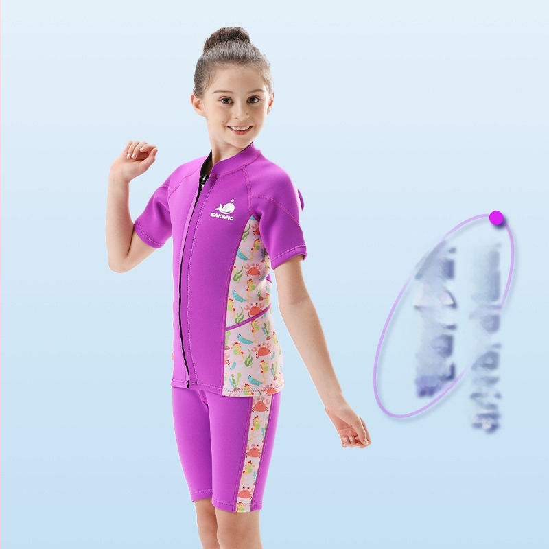Vaikų 2,5 mm SCR neopreno dviejų dalių wetsuit, unisex, šiltas ir UV apsauga, skirtas plaukiojimui, nardymui ir snorkelingui