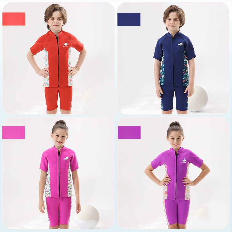 Vaikų 2,5 mm SCR neopreno dviejų dalių wetsuit, unisex, šiltas ir UV apsauga, skirtas plaukiojimui, nardymui ir snorkelingui