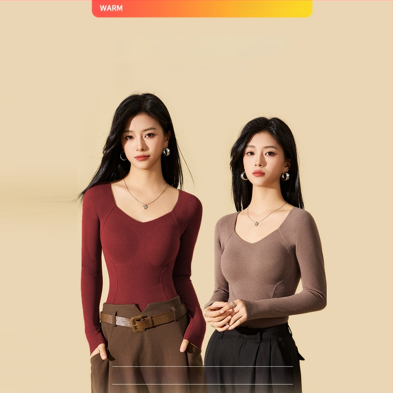 Dámske vyhrievacie termálne spodné prádlo s integrovanými vankúšikmi na prsia, all-in-one s dlhými rukávmi, dvojitá vrstva, hrubý akrylový materiál