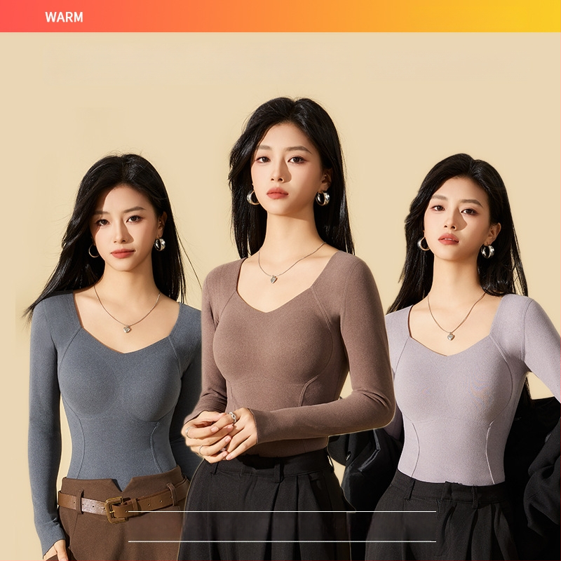 Dámske vyhrievacie termálne spodné prádlo s integrovanými vankúšikmi na prsia, all-in-one s dlhými rukávmi, dvojitá vrstva, hrubý akrylový materiál