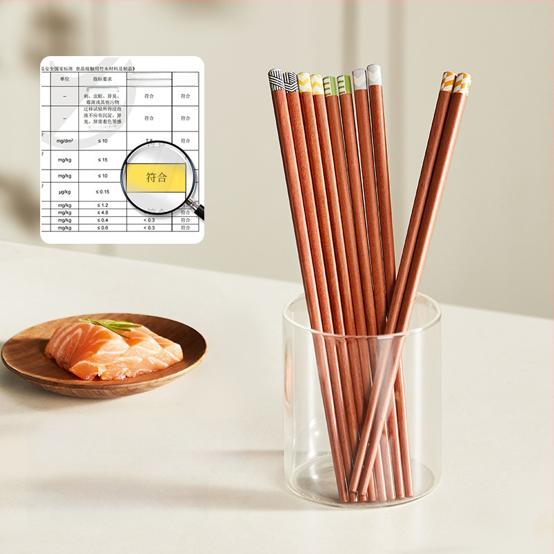 Paličky na jedlo z červenej santalovej dreva, moderný minimalistický štýl, 5 párov, ručne vyrobené, zrkadlový lesk