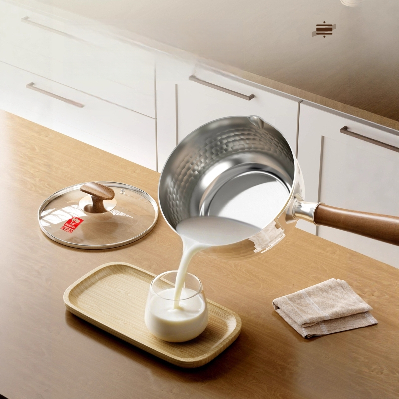 Hrniec na mlieko z 316L nehrdzavejúcej ocele, s nepriľnavým povrchom, skleneným pokrievkou, viacvrstvovým dnom, pre detskú výživu