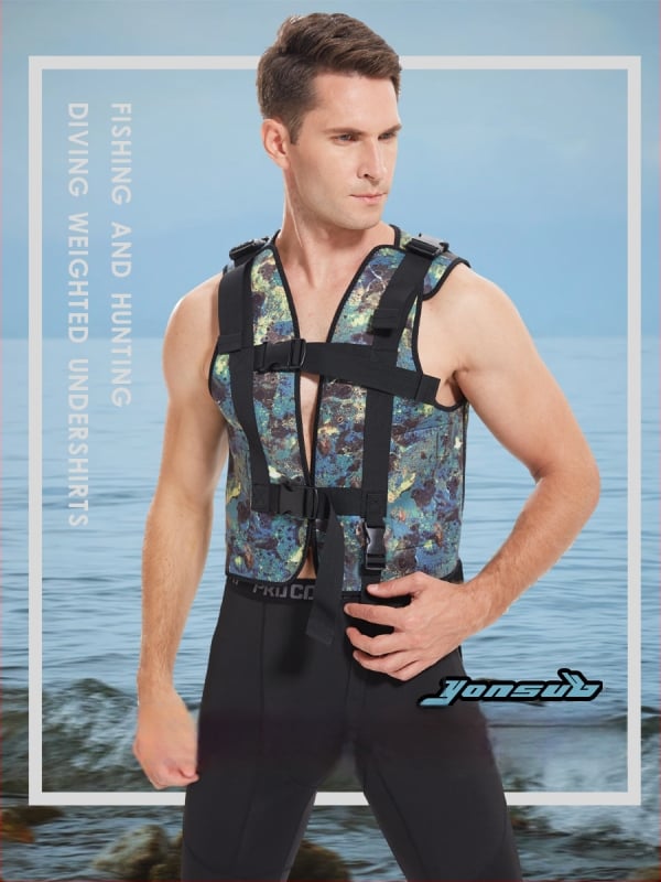 Vesta s váhami pre voľné potápanie s oloveným blokom, maskovací vzor, vysoko elastické potápačské tkaniny; Vhodné pre potápanie a plávanie