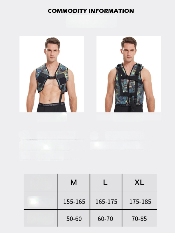 Vesta s váhami pre voľné potápanie s oloveným blokom, maskovací vzor, vysoko elastické potápačské tkaniny; Vhodné pre potápanie a plávanie