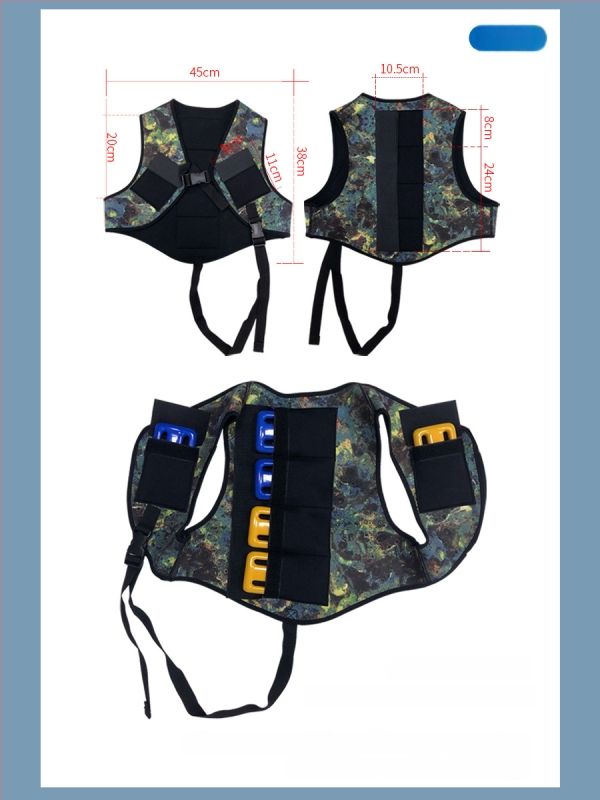 Vesta s váhami pre voľné potápanie s oloveným blokom, maskovací vzor, vysoko elastické potápačské tkaniny; Vhodné pre potápanie a plávanie