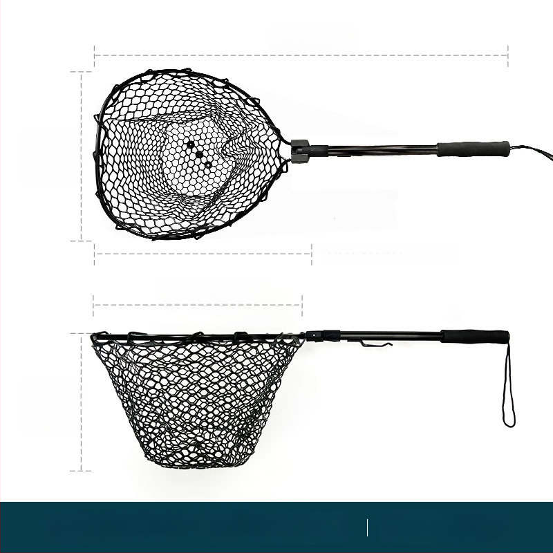 Skladacia teleskopická rybárska sieť s hliníkovou zliatinou a gumovou sieťou