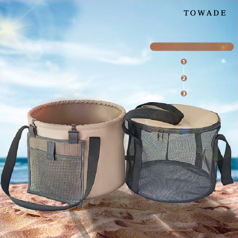 Sklopná PVC vaňa s pletivovou taškou na pranie ovocia, pre kempovanie a rybolov, objem 10L/20L