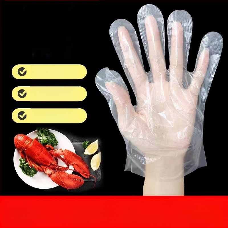 Jednorázové potravinárske rukavice z polyetylénu, hrubšie, priehľadné, dávkovací box