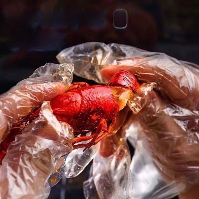 Jednorázové potravinárske rukavice z polyetylénu, hrubšie, priehľadné, dávkovací box